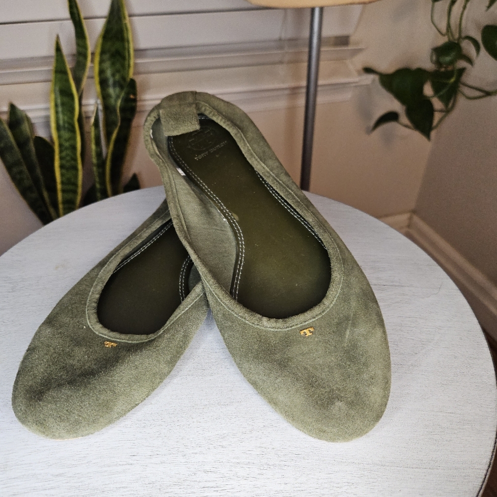 Tory Burch Green Suede Flats